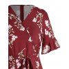 Robe Cache-Cœur Longue Ceinturée à Imprimé Floral à Taille Haute Grande Taille - Rouge L