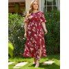 Plus Size & Curve Dress Floral Dress Slit High Waist Self Belted A Line Maxi Vacation Casual Dress - RED 2X