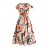Plus Size & Curve Dress Leaf Floral Dress Ruffle Slit Belted Asymmetrical Hem Maxi Summer Dress - LIGHT PINK 2X