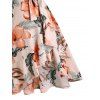Plus Size & Curve Dress Leaf Floral Dress Ruffle Slit Belted Asymmetrical Hem Maxi Summer Dress - LIGHT PINK 4X