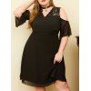 Plus Size Dress Cold Shoulder Lace Insert A Line Dress Crossover Casual Curve Dress - BLACK 2X