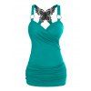 Gothic Tank Top Ruched Butterfly Lace Cross Tank Top O Ring Surplice Summer Top - DEEP GREEN M
