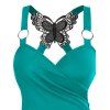 Gothic Tank Top Ruched Butterfly Lace Cross Tank Top O Ring Surplice Summer Top - DEEP GREEN M