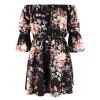Mini Robe à Imprimé Fleur sans Bretelle à Epaule Dénudée - Noir L
