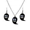 Halloween Cartoon Ghost Pattern Necklace and Drop Earrings Gothic Set