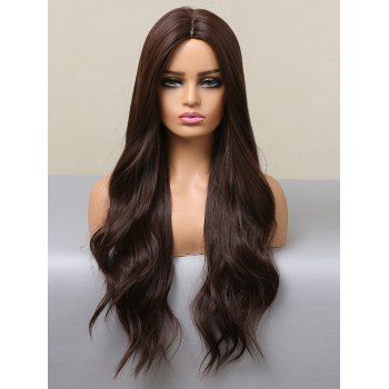 

28 Inch Long Wavy Middle Part Synthetic Wig, Taupe