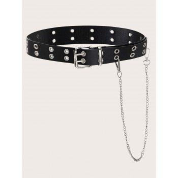 

Eyelet Metal Buckle Chain Tassel PU Gothic Waist Belt, Black