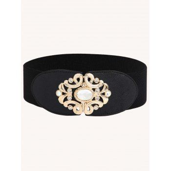 

Metal Flower Buckle Rhinestone Decorative Elastic Waist Belt, Black