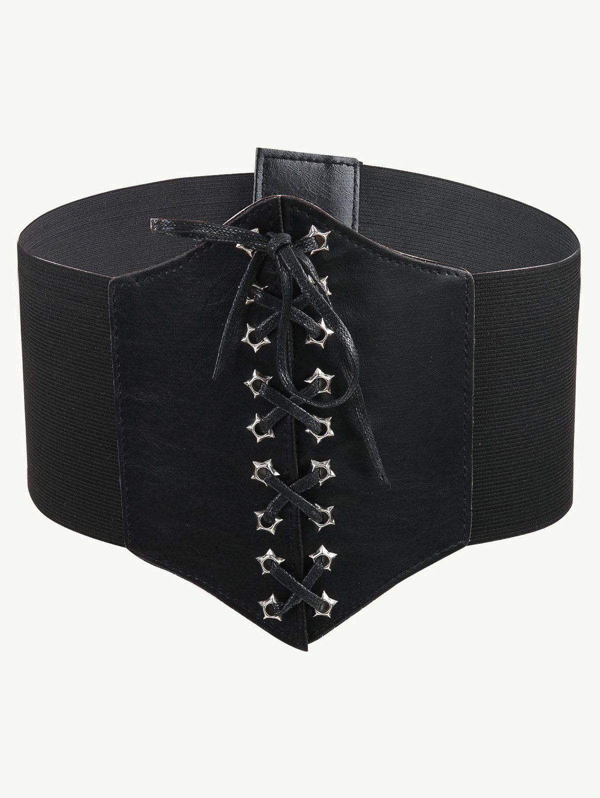 Gothic Lace Up Star Eyelet Elastic Wide Waist Belt - Noir 