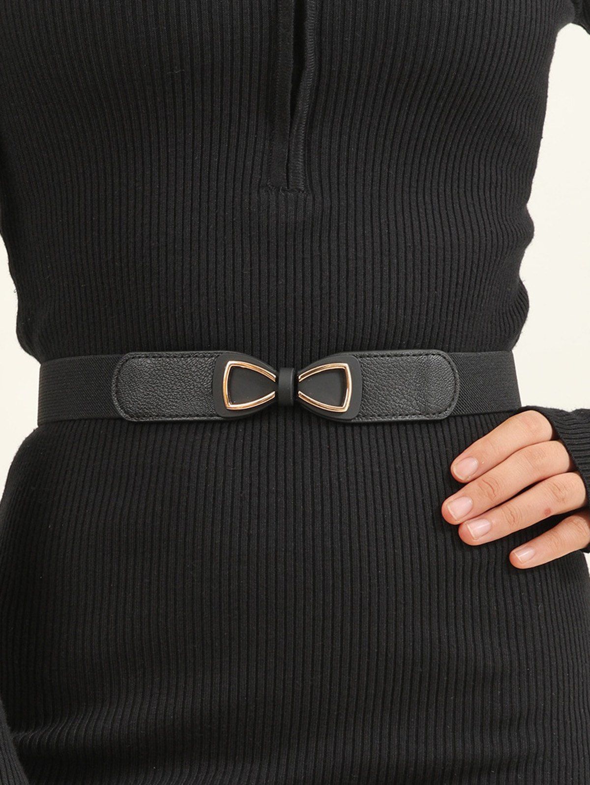Elastic Decoration Buckle Waist Belt - Noir 