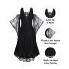 Robe Gothique Haute Basse Epaule Dénudée Fleur Transparente à Manches à Lacets - Noir L
