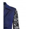 Robe Mi-Longue Vintage Ceinturée Fleur Panneau en Dentelle à Col Relevé - Bleu profond L