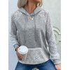 Heather Hoodie Hollow Out Lace Panel Pockets Long Sleeve Drawstring Casual Hoodie - LIGHT GRAY L