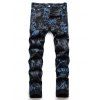 Letter Print Jeans Zipper Fly Jeans Pockets Casual Denim Pants - BLACK 38