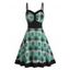 Casual Dress Plaid Print Dress Empire Waist Dual Strap Sweetheart Neck A Line Mini Dress - GREEN L