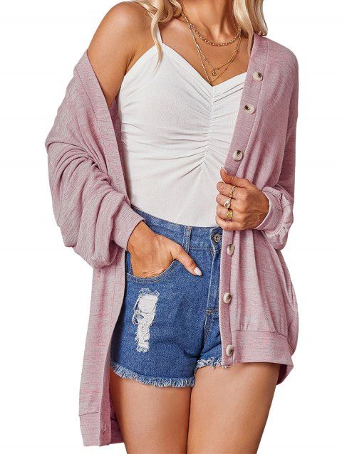 Knit Cardigan Heather V Neck Long Sleeve Casual Button Up Cardigan