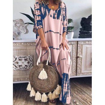 

Tie Dye Print Maxi Dress Raglan Sleeve Oversized Straight Casual Long Dress, Light pink