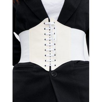 

Decorative PU Vintage Lace Up Elastic Wide Waist Belt, White