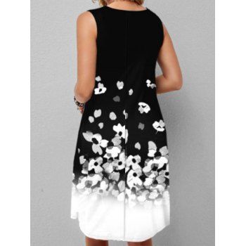 Ombre Flower Print Mini Dress Sleeveless Casual A Line Tank Dress