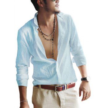 

Pastel Color Shirt Button Up Shirt Long Sleeve Turn Down Collar Casual Shirt, Light blue