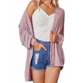 

Knit Cardigan Heather V Neck Long Sleeve Casual Button Up Cardigan, Light pink