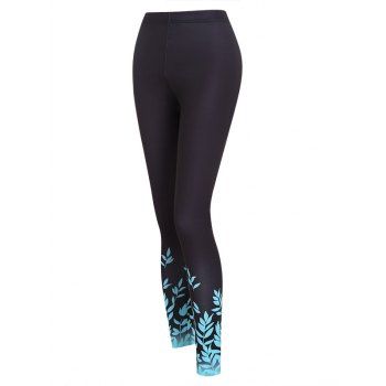

Casual Leggings Leaf Print Leggings Elastic High Waist Long Leggings, Green