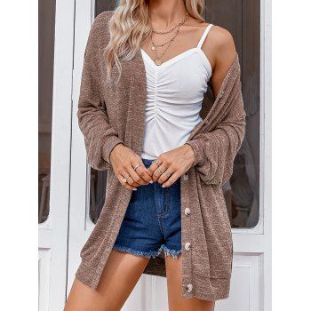 

Knit Cardigan Heather V Neck Long Sleeve Casual Button Up Cardigan, Coffee
