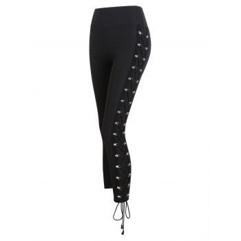 

Gothic Leggings D-ring Lace Up Leggings High Waist Skinny Leggings, Black