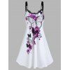 A Line Dress Butterfly Floral Print Dress Lace Insert O Ring Casual Midi Dress - WHITE M