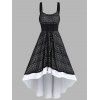 Casual Dress Geometric Print Dress Lace Overlay Lace Up High Low Midi Summer Dress - BLACK M