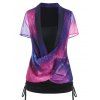 2 In 1 Galaxy T Shirt Crossover Ruched Cinched Side Short Sleeve Summer Tee - BLACK XXL