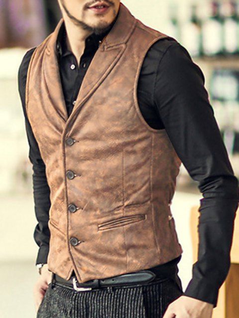 Suede Vest Solid Color Waistcoat Mock Pocket Adjustable Strap Single Breasted Waistcoat