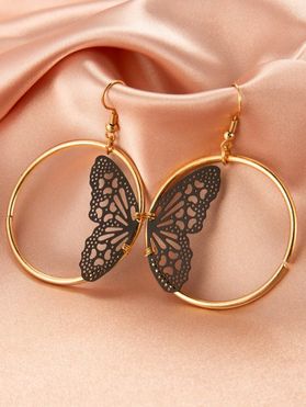 Boucles D'Oreilles Pendantes en Forme de Rond Motif Papillon Style Gothique