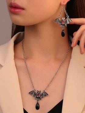 Halloween Bat Shape Waterdrop Shape Gothic Chain Necklace And Earrings Set