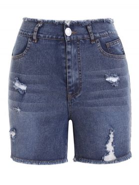 Frayed Denim Shorts Ripped Jeans Zipper Fly High Waisted Pockets Casual Denim Shorts