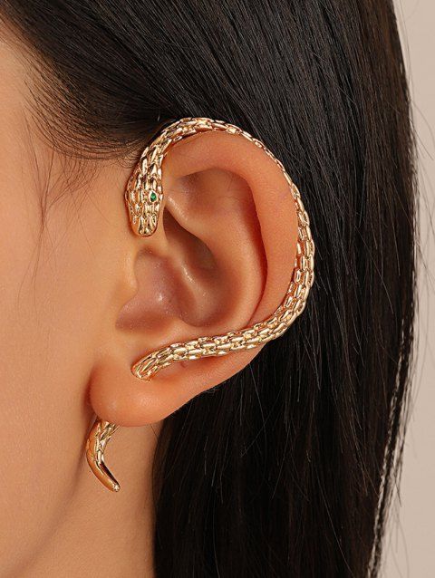 Single Gothic Snake Golden Stud Earrings