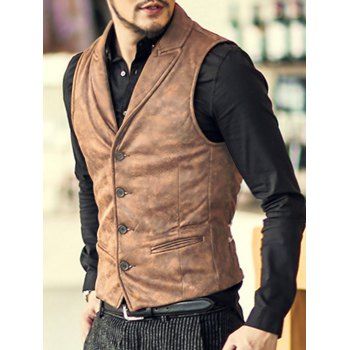 

Suede Vest Solid Color Waistcoat Mock Pocket Adjustable Strap Single Breasted Waistcoat, Wood