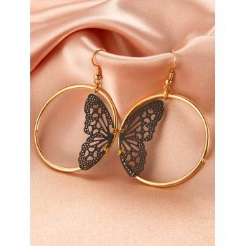 

Butterfly Pattern Round Shape Gothic Hook Drop Earrings, Golden