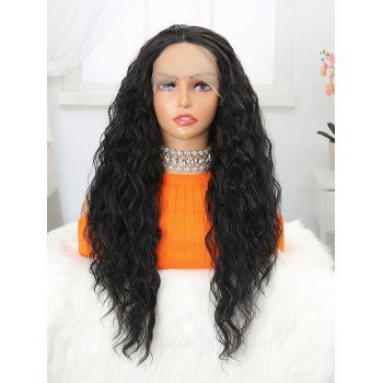 

Long Fluffy Water Wave Heat Resistant Synthetic 13*3 Lace Front Wig, Black