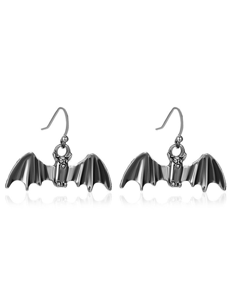 Boucles D'Oreilles Pendantes Motif Chauve-Souris pour Halloween Style Gothique - Argent 
