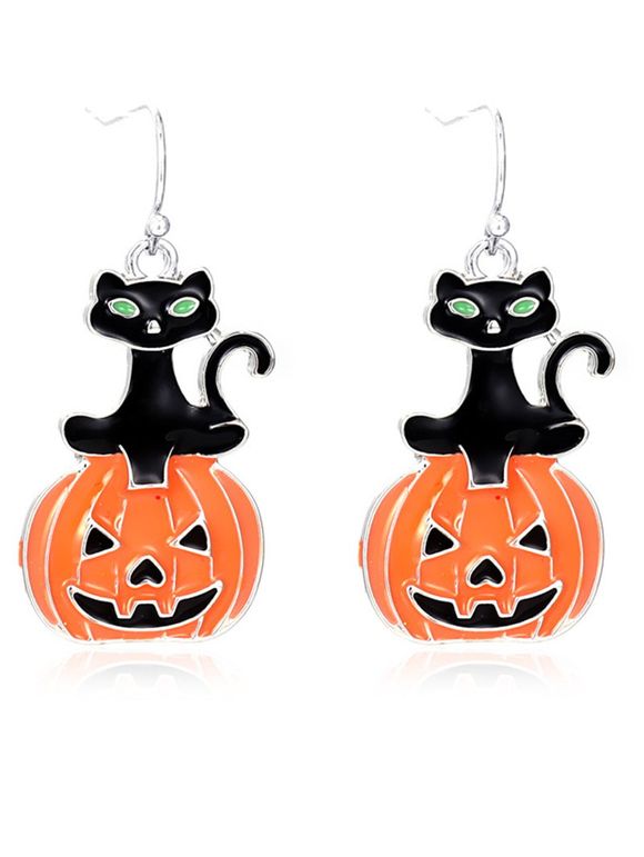 Gothic Drop Earrings Cartoon Pumpkin Cat Pattern Halloween Earrings - multicolor 