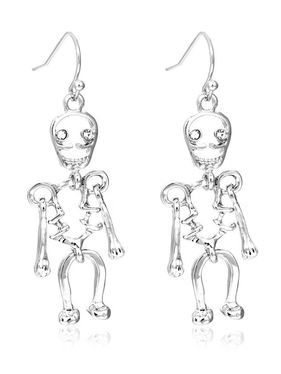 Boucles D'Oreilles Pendantes en Forme de Squelette avec Strass Style Gothique D'Halloween - Argent 
