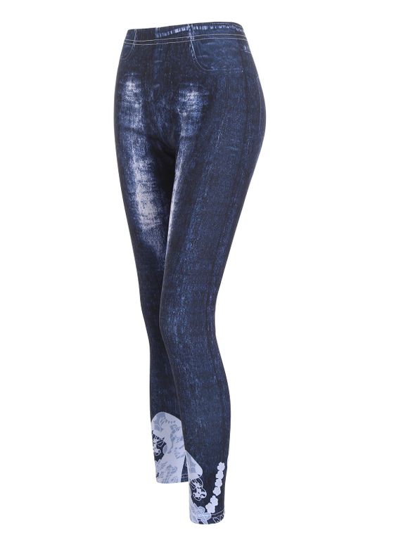 Legging Décontracté Moulant à Imprimé 3D Jean à Taille Haute Elastique - Bleu profond 2XL