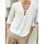 Chemise Décontractée en Couleur Unie Ourlet Courbe à Manches Trois-quarts à Lacets - Blanc M
