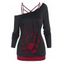 Gothic Top Crisscross Cami Top And Cut Out Hand-shaped Skew Neck Long Sleeve T Shirt Two Piece Top - BLACK XXL