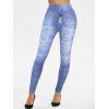 Legging Moulant à Imprimé 3D Jean à Taille Haute Elastique - Bleu XXXL