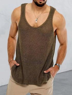 Plain Color Knitted Casual Tank Top