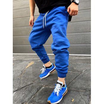 Jogger Pants Drawstring Solid Color Pants Pockets Beam Feet Casual Pants