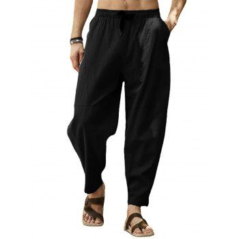 

Plain Color Drawstring Elastic Waist Multi Pockets Casual Pants, Black