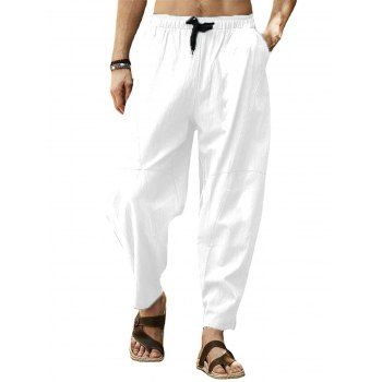 

Plain Color Drawstring Elastic Waist Multi Pockets Casual Pants, White